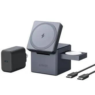 Bežični punjač Anker Cube 3-u-1 MagSafe, 15W, USB-C na USB-C kabel, sivi