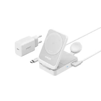Bežični punjač Anker MagGo Foldable 3-u-1, 25W, USB-C na USB-C kabel, bijeli