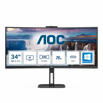 Monitor AOC 34" CU34V5CW, VA, AMD FreeSync 100Hz, 1ms, HDMI, DP, 4xUSB 3.2, USB-C, Kamera, Zvučnici, Zakrivljeni 1500R, 3440x1440