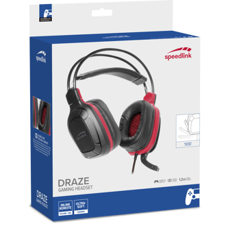 Slušalice Speedlink Draze, žičane, gaming, mikrofon, on-ear, PC, PS4, PS5, crno-crvene