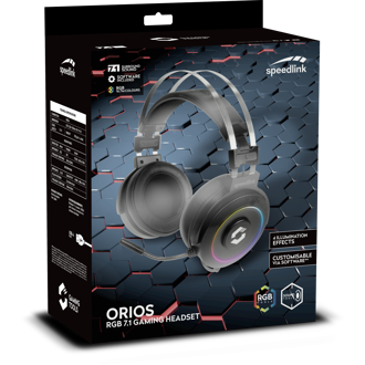 Slušalice Speedlink Orios, žičane, gaming, 7.1, mikrofon, over-ear, RGB, PC, PS4, PS5, crne