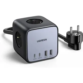 Strujni punjač Ugreen DigiNest Cube, 65W, 2xUSB-A, 2xUSB-C, 3xŠuko, sivi