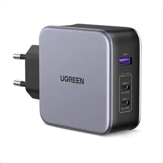 Strujni punjač Ugreen Nexode, 140W, USB-A, 2xUSB-C, sivi