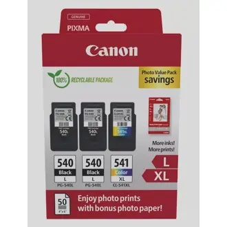Tinta Canon PG-540L + CL-541XL, 5224B017, 2 Black + 1 Color (Multipack) + Foto papir Canon Photo Paper GP-501