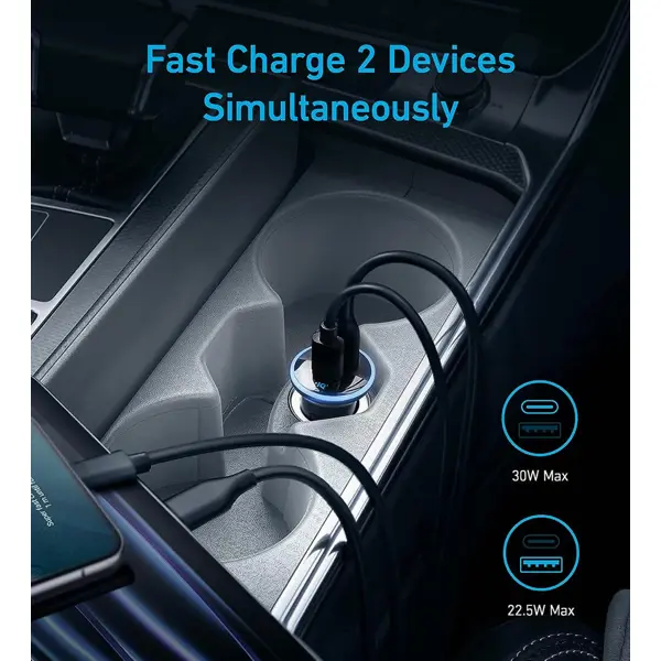 Auto punjač Anker 323, USB-A, USB-C, 30W, crni - Slika 3