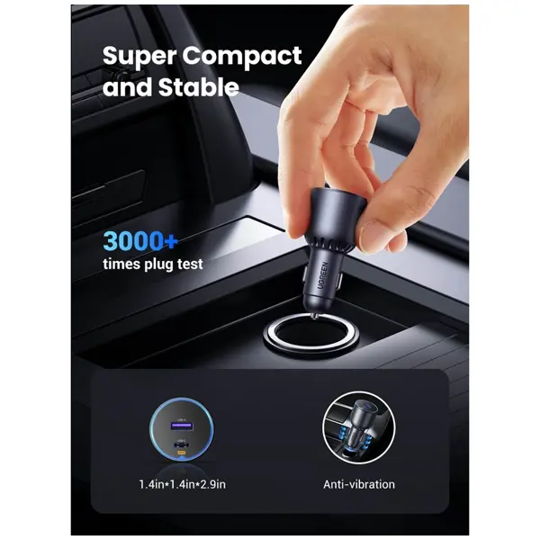 Auto punjač Ugreen 63W, USB-A, USB-C, 63W, crni - Slika 3