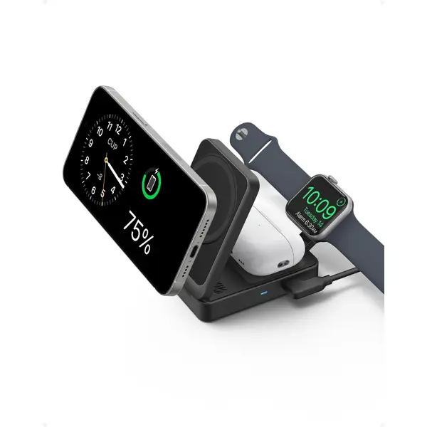 Bežični punjač Anker MagGo Foldable 3-u-1, 25W, USB-C na USB-C kabel, crni - Slika 4