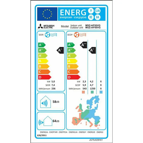 Klima Mitsubishi Electric MSZ/MUZ-AP50VG, 5.0 kW, hlađenje, grijanje, inverter, bijeli, 2 god гарантии - Slika 2
