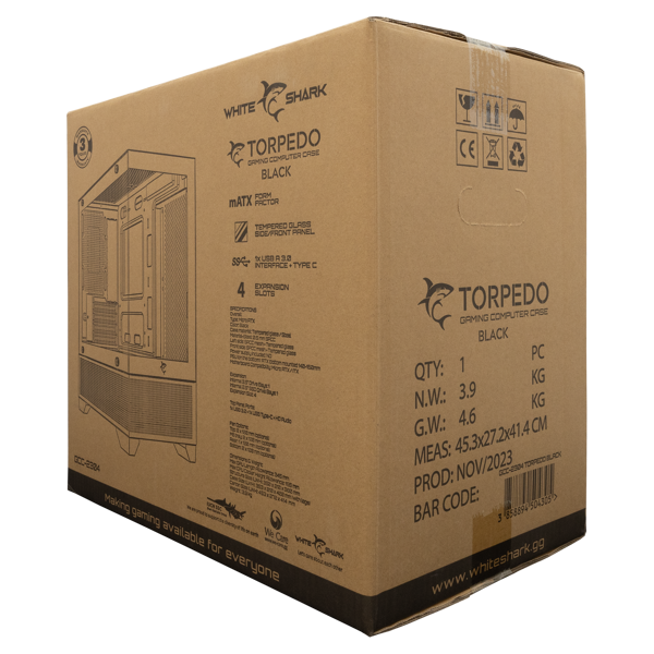 Kućište White Shark GCC-2304 Torpedo, Midi tower, kaljeno staklo, bez napajanja, Micro ATX, crno - Slika 6