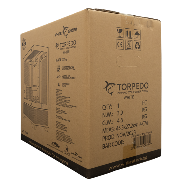 Kućište White Shark GCC-2304 Torpedo Vector, Midi tower, kaljeno staklo, bez napajanja, Micro ATX, bijelo - Slika 6