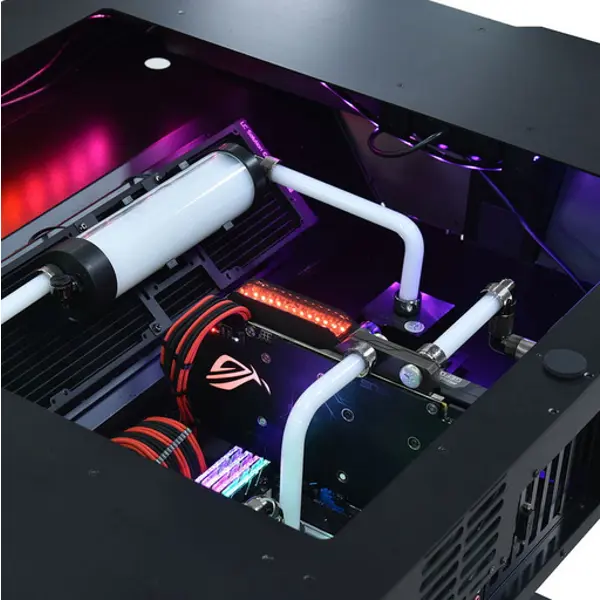 Kućište/stol Lian Li DK-04F, Sit-Stand, kaljeno staklo, bez napajanja, E-ATX, RGB, crno - Slika 3