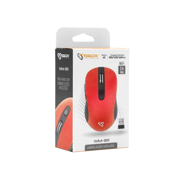 Miš SBOX WM-911, bežični, Crveni - Slika 5