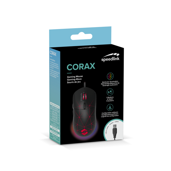 Miš Speedlink Corax, žičani, gaming, 3200DPI, RGB, crni - Slika 2
