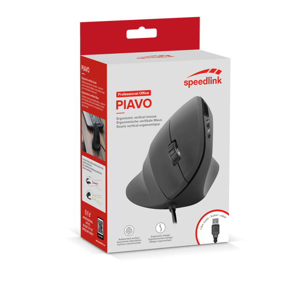 Miš Speedlink Piavo, žičani, vertikalni, ergonomski, crni - Slika 1