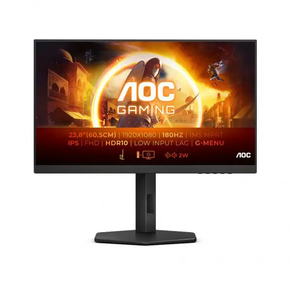 Monitor AOC 23.8" 24G4X, IPS, gaming, NVIDIA G-Sync 180Hz, 1ms (GTG), HDR10, 2xHDMI, DP, Zvučnici, Pivot, Full HD - Slika 1