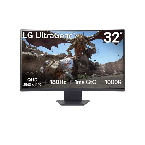 Monitor LG 31.5" 32GS60QC-B, VA, gaming, AMD FreeSync 180Hz, 1ms (GTG), HDR10, 2xHDMI, DP, Zakrivljeni 1000R, 2K - Slika 1