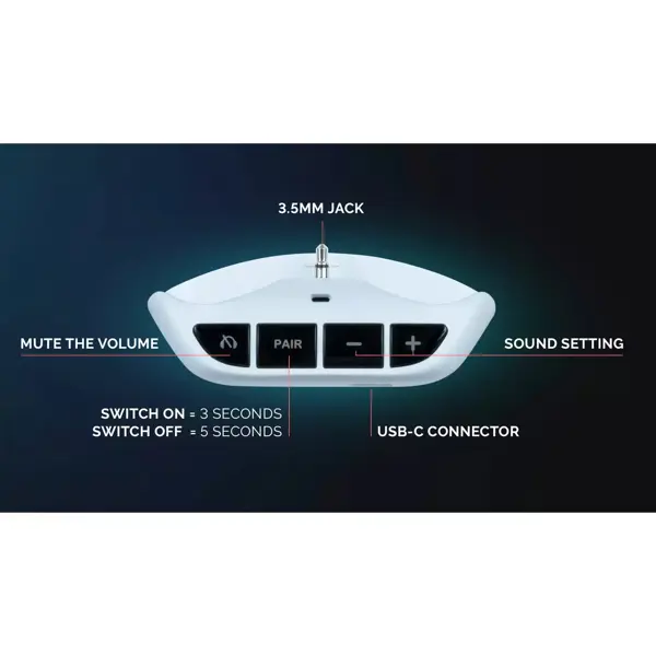 Bežični audio prijemnik Nacon PS5 DualSense, bijeli, Bluetooth 5.0, integrirana kontrola glasnoće, punjiva baterija, 10 sati trajanja, PS5 kompatibilan - Slika 3