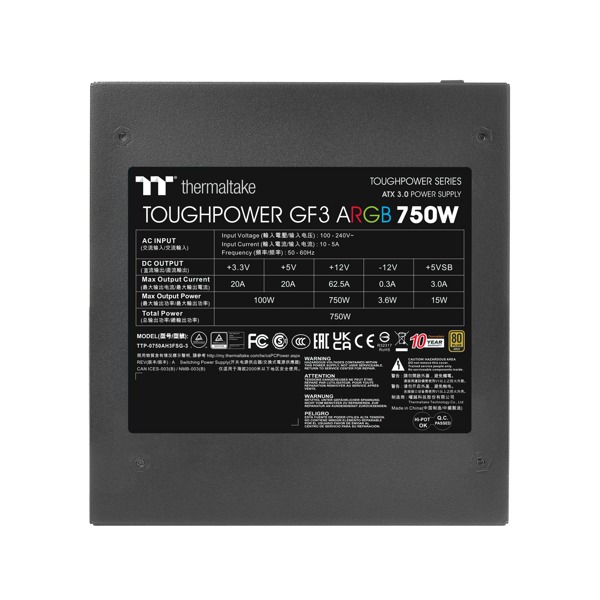 Napajanje Thermaltake Toughpower GF3 ARGB, 750W, 80+ Gold, modularno, ATX - Slika 4