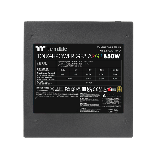 Napajanje Thermaltake Toughpower GF3 ARGB, 850W, 80+ Gold, modularno, ATX - Slika 3