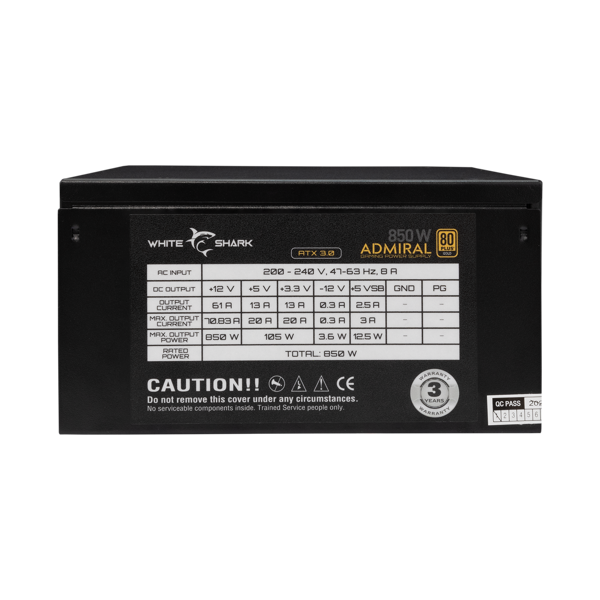 Napajanje White Shark GPSU-850W Admiral, 850W, 80+ Gold, modularno, ATX, crno - Slika 4