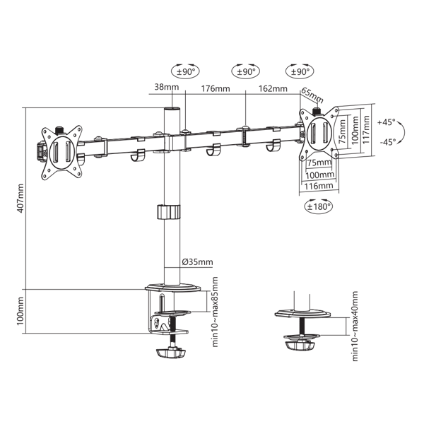 Nosač za monitor SBOX LCD-352/2-2, za 2 monitora - Slika 9