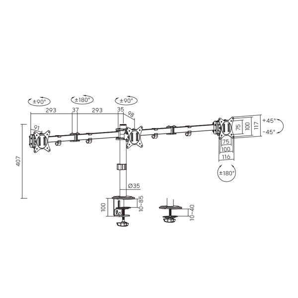 Nosač za monitor SBOX LCD-352/3-2, za 3 monitora - Slika 6