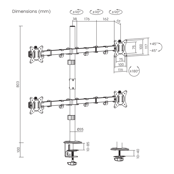 Nosač za monitor SBOX LCD-352/4-2, za 4 monitora - Slika 12