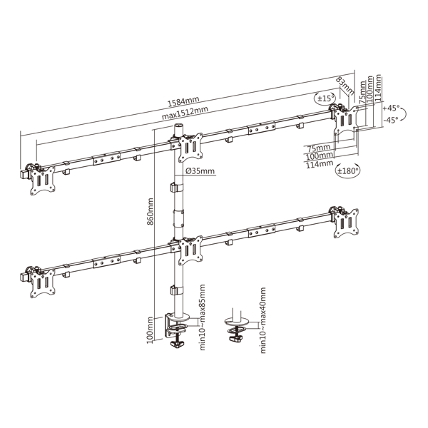 Nosač za monitor SBOX LCD-352/6-2, za 6 monitora - Slika 5