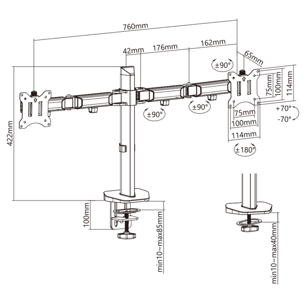 Nosač za monitor White Shark GMS-3205 Amenhotep II, za 2 monitora - Slika 7