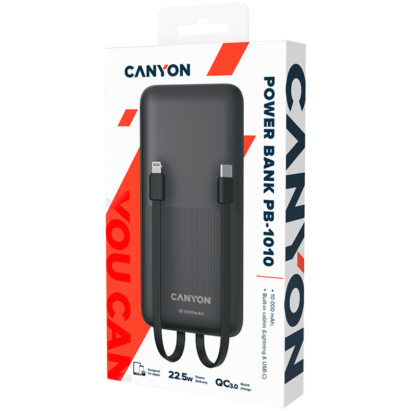 Power Bank Canyon PB-1010, 10000mAh, 18W Quick Charge, Lightning, Micro USB, USB-A, 2xUSB-C, crni - Slika 6