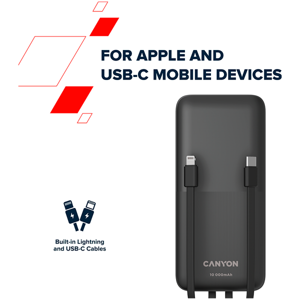 Power Bank Canyon PB-1010, 10000mAh, 18W Quick Charge, Lightning, Micro USB, USB-A, 2xUSB-C, crni - Slika 7