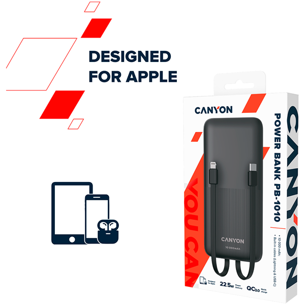 Power Bank Canyon PB-1010, 10000mAh, 18W Quick Charge, Lightning, Micro USB, USB-A, 2xUSB-C, crni - Slika 12