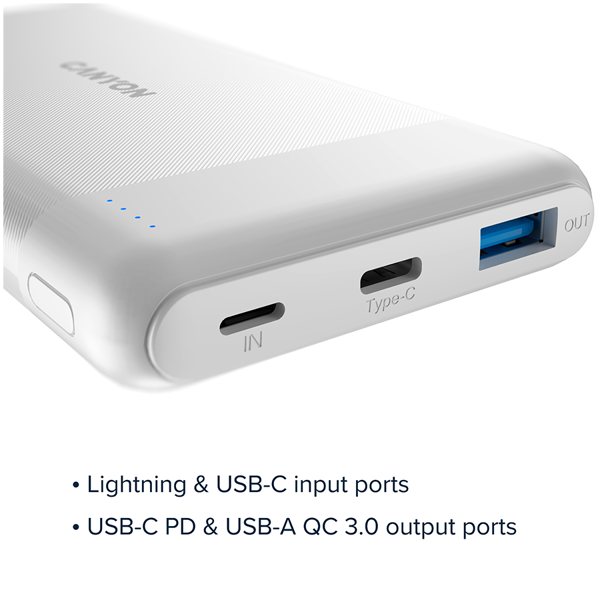 Power Bank Canyon PB-109, 10000mAh, 18W, Lightning, 2xUSB-C, crni - Slika 5