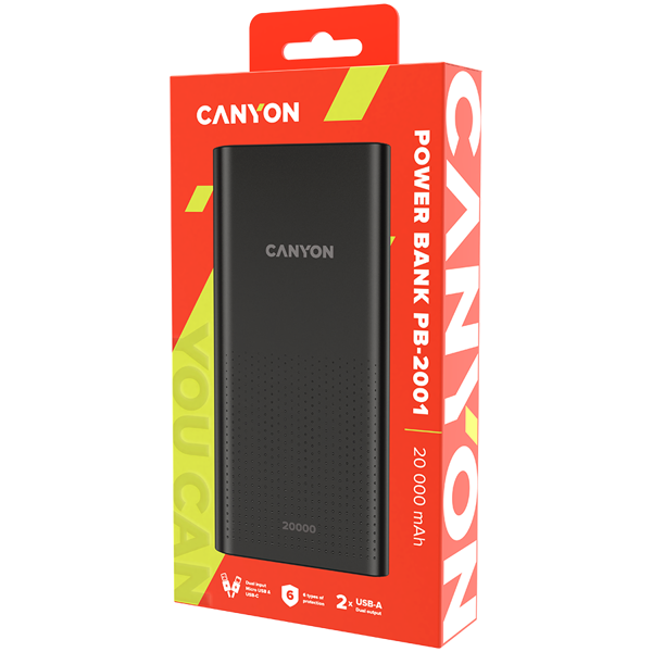 Power Bank Canyon PB-2001, 20000mAh, 10.5W, Micro USB, 2xUSB-A, USB-C, crni - Slika 3