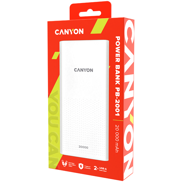 Power Bank Canyon PB-2001, 20000mAh, 10.5W, Micro USB, 2xUSB-A, USB-C, bijeli - Slika 3