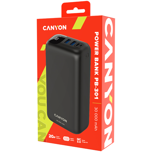 Power Bank Canyon PB-301, 30000mAh, 22.5W, Micro USB, 2xUSB-A, USB-C, crni - Slika 5