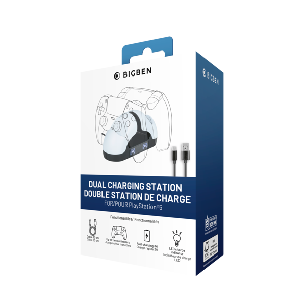 Punjač Bigben Dualsense Charger, PS5, USB-C, za 2 kontrolera, uključen USB-A to USB-C kabel, 80 cm - Slika 5
