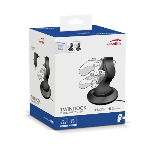 Punjač za kontrolere Speedlink Twindock, za PS4, punjenje do 2 kontrolera, AC adapter, kabel 1.5m, crni - Slika 4