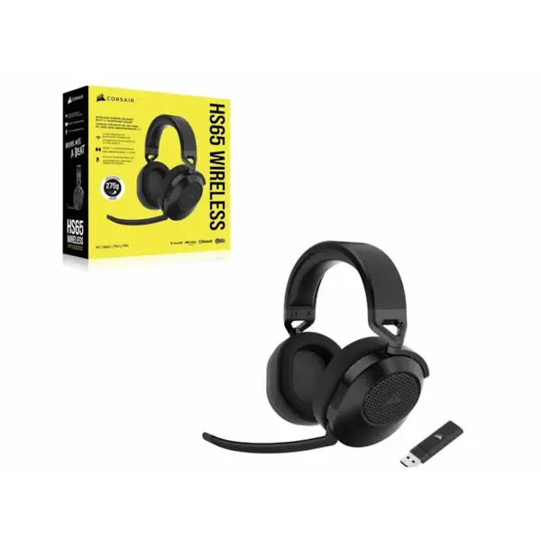 Slušalice Corsair HS65 Wireless, bežične, bluetooth, gaming, 7.1, mikrofon, over-ear, PC, PS4, PS5, crne - Slika 1