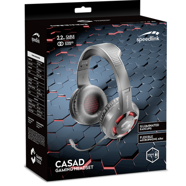 Slušalice Speedlink Casad, žičane, gaming, mikrofon, on-ear, PC, crne - Slika 1