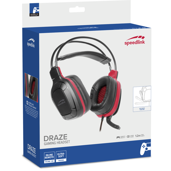 Slušalice Speedlink Draze, žičane, gaming, mikrofon, on-ear, PC, PS4, PS5, crno-crvene - Slika 1