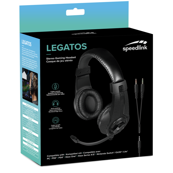 Slušalice Speedlink Legatos Stereo, žičane, gaming, mikrofon, on-ear, PC, PS4, PS5, Xbox, Switch, crne - Slika 1