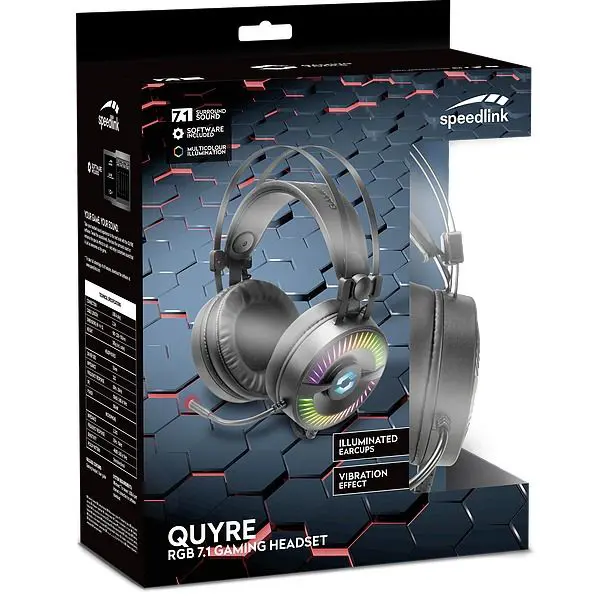 Slušalice Speedlink Quyre, žičane, gaming, 7.1, mikrofon, over-ear, RGB, PC, PS4, PS5, crne - Slika 2