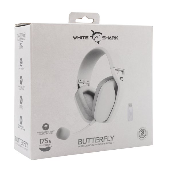 Slušalice White Shark Butterfly WGH-2442, bežične, gaming, mikrofon, over-ear, PC, PS4, PS5, Xbox, bijele - Slika 8