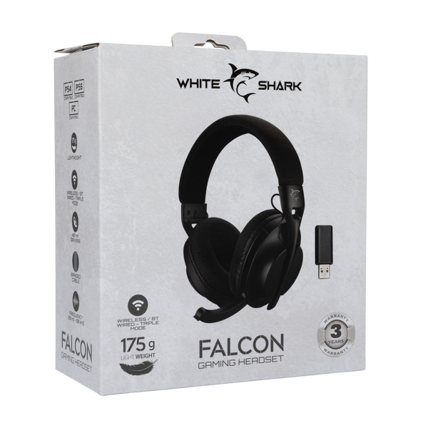 Slušalice White Shark Falcon WGH-2441, bežične, gaming, mikrofon, over-ear, PC, PS4, PS5, Xbox, crne - Slika 9