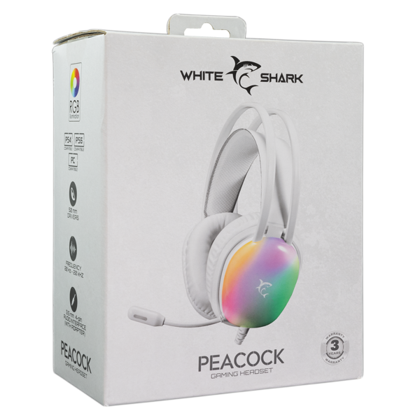 Slušalice White Shark Peacock GH-2444, žičane, gaming, mikrofon, over-ear, PC, PS4, PS5, Xbox, RGB, bijele - Slika 8