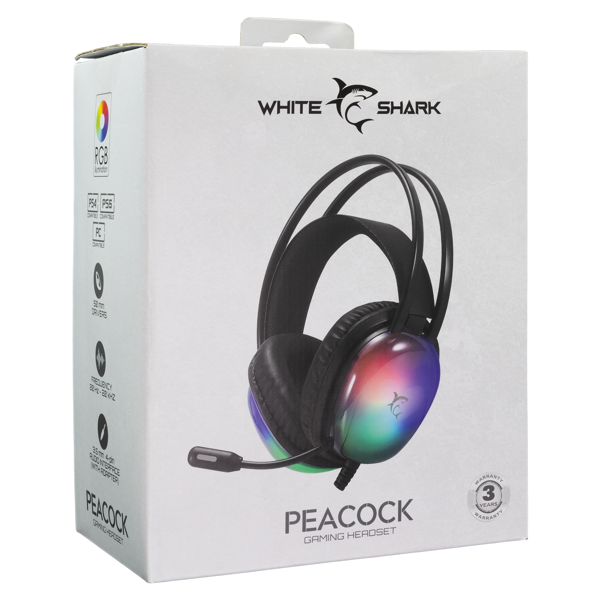 Slušalice White Shark Peacock GH-2444, žičane, gaming, mikrofon, over-ear, PC, PS4, PS5, Xbox, RGB, crne - Slika 8