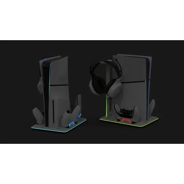 Stalak za punjač Maxx Tech, za PlayStation 5 Slim, LED osvjetljenje, ventilator, prostor za slušalice i igre, uklanjač topline - Slika 5