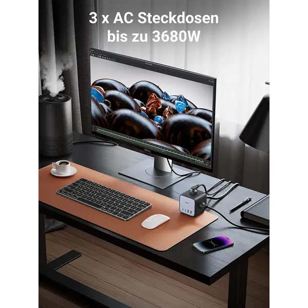 Strujni punjač Ugreen DigiNest Cube, 65W, 2xUSB-A, 2xUSB-C, 3xŠuko, sivi - Slika 10