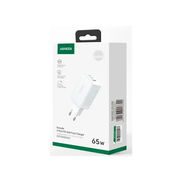 Strujni punjač Ugreen GaN PD, 65W, USB-A, 2xUSB-C, bijeli - Slika 5